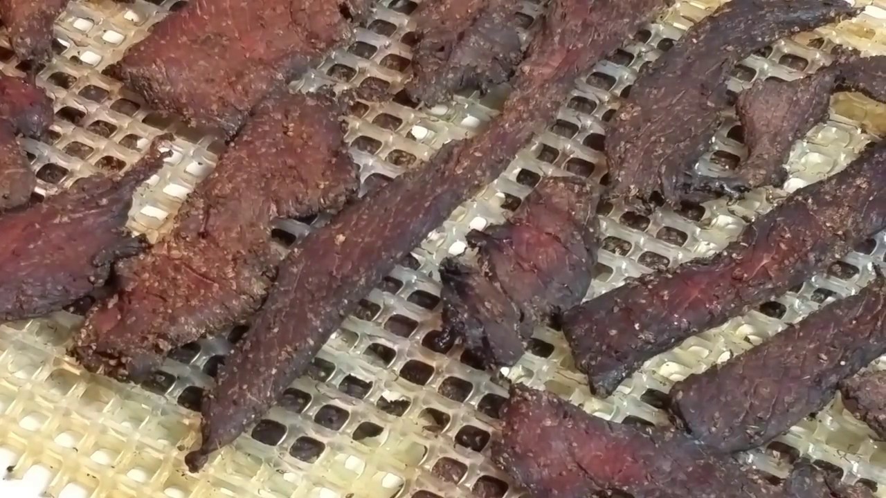 Beef Jerky cured then smoked and dried in the Big Chief Electric