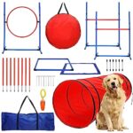 15 Piece Dog Agility Course Backyard Set Dog Agility Training Equipment Set Includes Dog Agility Tunnel 3 Dog Agility Jumps 8 Dog Agility Weave Poles More Best Dog Obstacle Course Backyard Set 0