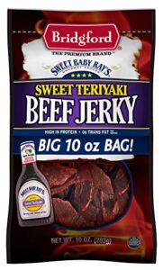 Bridgford Sweet Baby Rays High Protein Beef Jerky Low Carb Snack Low Calorie Keto Friendly Sweet Teriyaki Flavor 10 Oz Pack Of 3 0 1