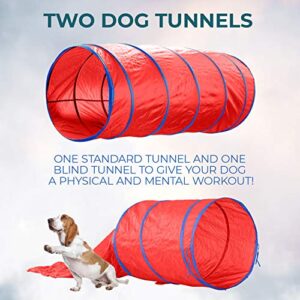 Complete Deluxe Dog Agility Training Equipment Set 2 Dog Jumps Hurdle Blind 2 Standard Tunnels And 6 Weave Poles Premium Dog Agility Exercise Set With Easy Fun Carry Case 0 0