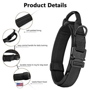 Daganxi Tactical Dog Collar Adjustable Military Training Nylon Dog Collar With Control Handle And Heavy Metal Buckle For Medium And Large Dogs With Patches And Airtags Case L Black 0 3