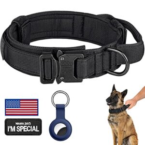 Daganxi Tactical Dog Collar Adjustable Military Training Nylon Dog Collar With Control Handle And Heavy Metal Buckle For Medium And Large Dogs With Patches And Airtags Case L Black 0