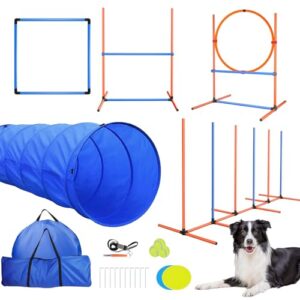 Dog Agility Course Backyard Set Dog Agility Training Equipment Indooroutdoor Dog Obstacle Course Kit Dog Tunnel Adjustable Hurdles Jump Ring Weave Poles Pause Box Dog Toys And Storage Bag 0
