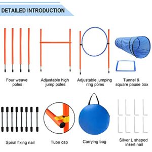 Dog Agility Training Equipment Obstacle Agility Training Starter Kit For Doggie Including Tunnel 13 Weave Poles Adjustable Hurdle Jump Ring Pause Box And Carrying Bagblue 0 1