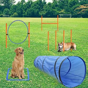 Dog Agility Training Equipment Obstacle Agility Training Starter Kit For Doggie Including Tunnel 13 Weave Poles Adjustable Hurdle Jump Ring Pause Box And Carrying Bagblue 0