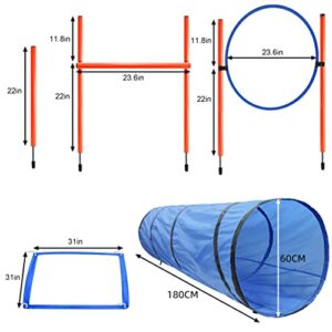 Dog Agility Training Equipment Obstacle Agility Training Starter Kit For Doggie Including Tunnel 13 Weave Poles Adjustable Hurdle Jump Ring Pause Box And Carrying Bagblue 0 4