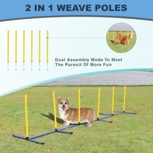 Dog Agility Training Equipment Set Outdoorindoor Deluxe Obstacle Course Starter Kit Wtunnel Adjustable Hurdle Jumping Ring 6 Weave Poles Pause Box Carry Bag 0 3