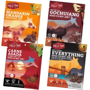 Field Trip Grass Fed Beef Jerky Variety Pack Healthy Gluten Free Snacks All Natural Paleo Friendly Meat Snacks With No Nitrates Low Carb High Protein Snacks 22oz Bag 4 Pack 0