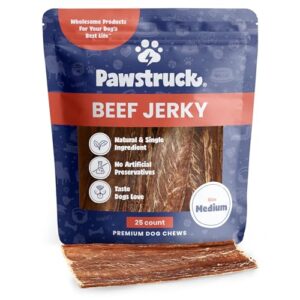 Pawstruck Premium Beef Jerky Dog Treat Chews Medium 4 6 Strips Support Hip Joint Health Naturally Rich In Glucosamine Chondroitin No Added Preservatives 25 Pack Packaging May Vary 0