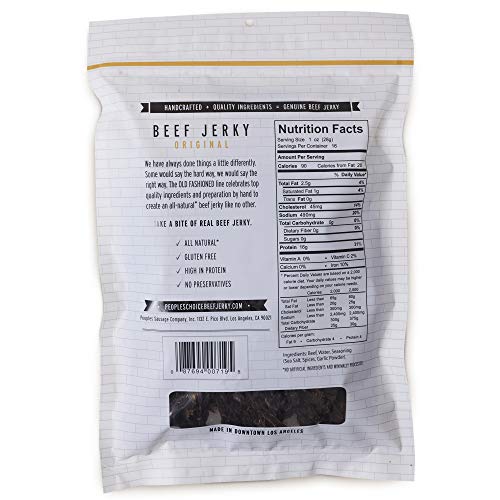 Peoples Choice Beef Jerky Old Fashioned Original Healthy Sugar Free Zero Carb Gluten Free Keto Friendly High Protein Meat Snack Dry Texture 1 Pound 16 Oz 1 Bag 0 0