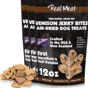 Real Meat Dog Treats Three 12oz Bag Of Bite Sized Air Dried Venison Jerky For Dogs Grain Free Jerky Dog Treats Made Up Of 95 Human Grade Free Range Grass Fed Venison All Natural Dog Treats 0