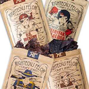 Righteous Felon Beef Jerky All Natural Jerky Locally Sourced Dried Beef Jerky Low Sugar Healthy Jerky Snacks Sampler Pack 0