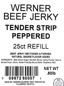 Werner Tender Strips Peppered Beef Jerky Pack Of 25 Jerky Strips Made In The Usa 0 0