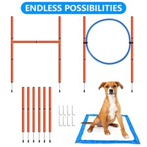 Xiaz Dog Agility Equipments Obstacle Courses Agility Training Starter Kit For Doggie Pet Outdoor Games For Backyard Interactive Play Includes Jumping Ring High Jumps 6 Piece Weave Poles Pause Box 0 3