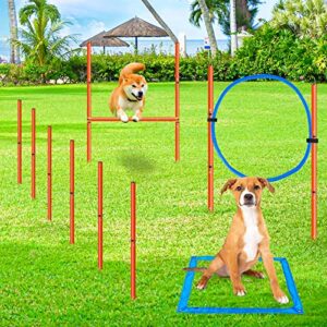 Xiaz Dog Agility Equipments Obstacle Courses Agility Training Starter Kit For Doggie Pet Outdoor Games For Backyard Interactive Play Includes Jumping Ring High Jumps 6 Piece Weave Poles Pause Box 0